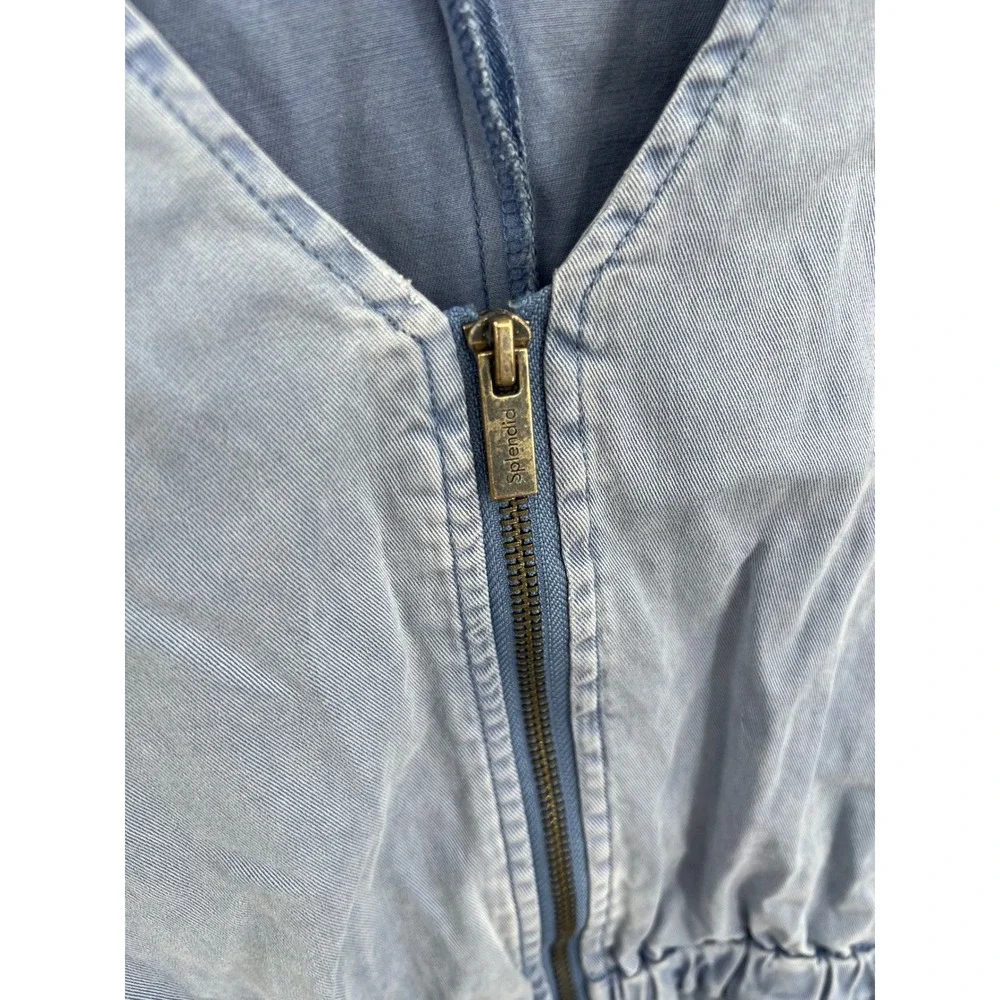Splendid Periwinkle Blue Zipper‎ Front Short Sleeve Romper Stretch Medium